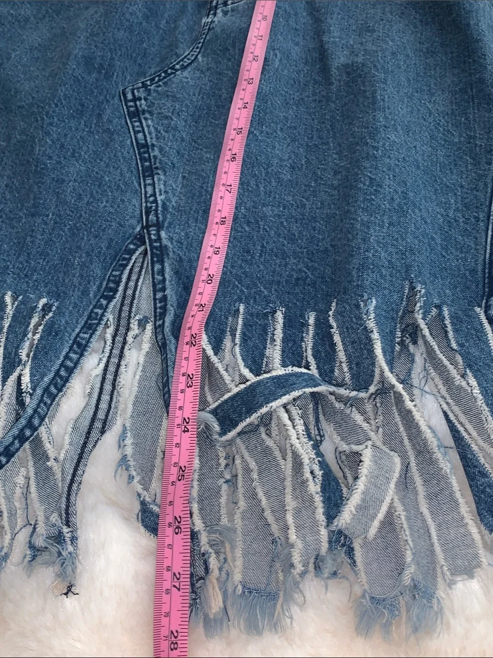 Frayed Hem Blue Denim Midi Skirt